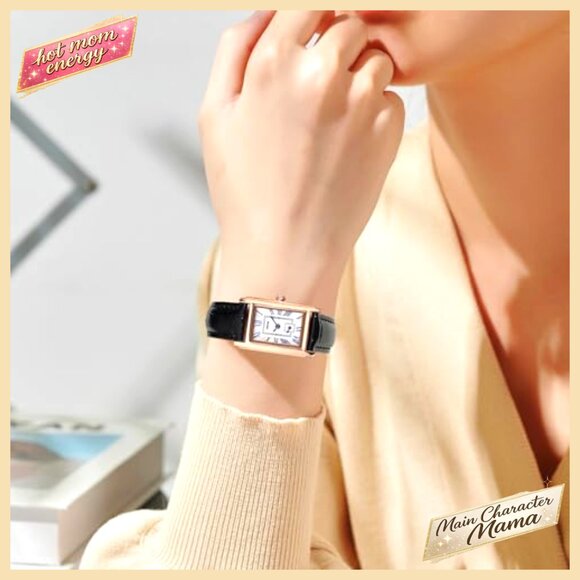 Ultra-Thin Rectangle Ladies Quartz Watch with Leather Strap for Business Dress